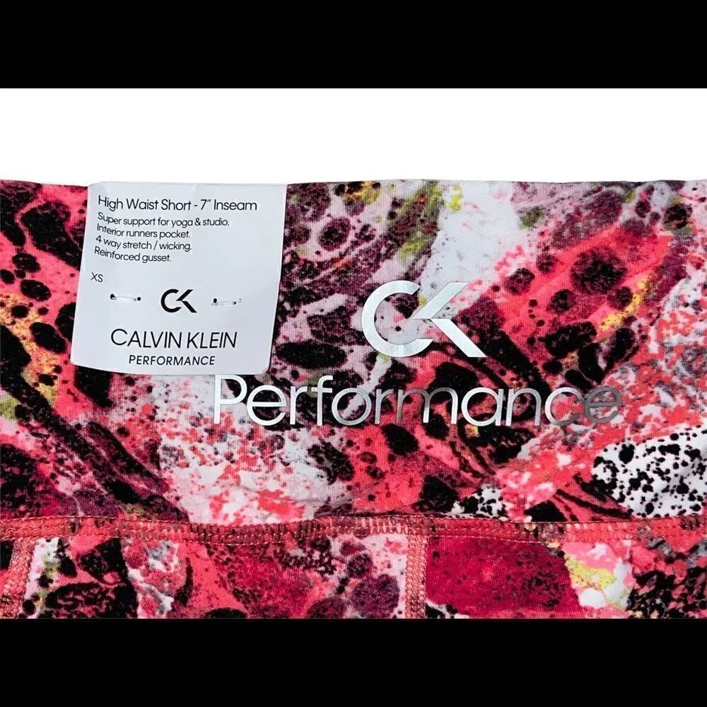 Calvin Klein Performance Carbonate Berry Printed High Waist Bike Shorts XS NWT - Picture 4 of 7